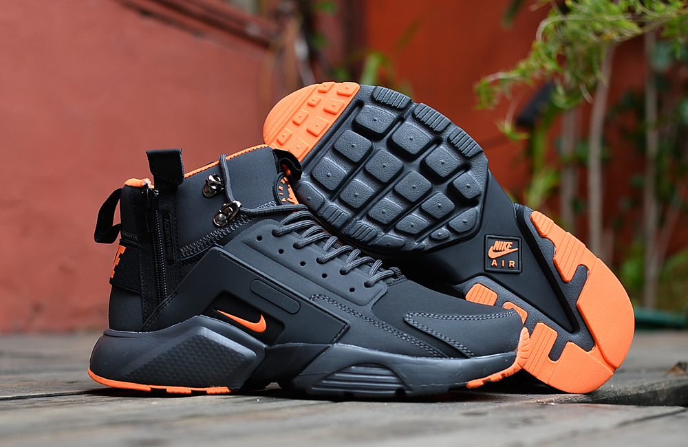 Nike Air Huarache X Acronym City MID Leather Black Orange Shoes - Click Image to Close